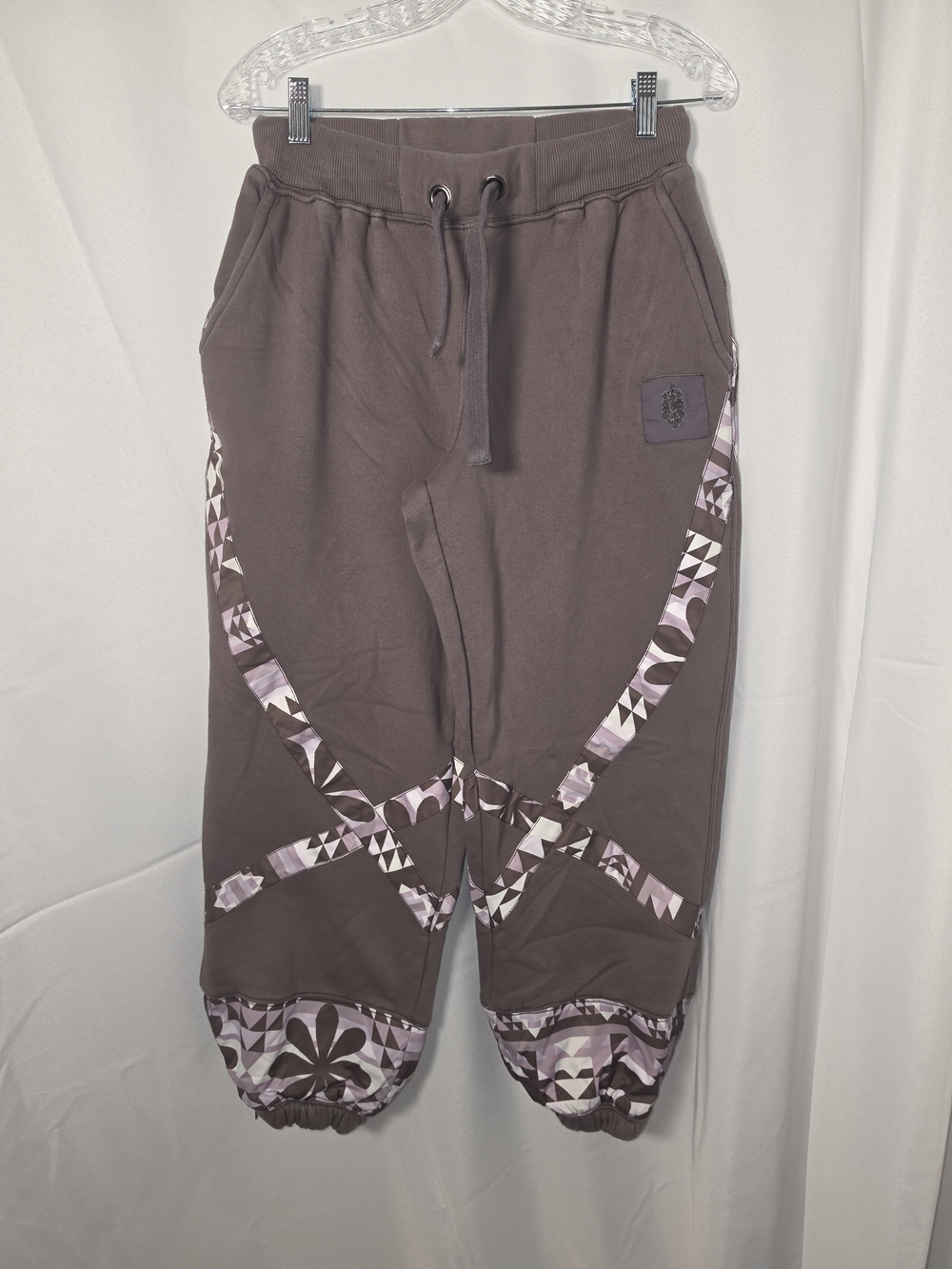 Free People Brown Joggers with Lavender Geometric Trim
